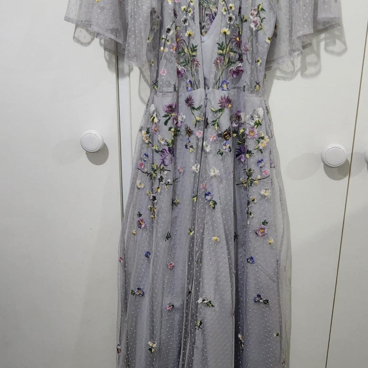 Asos design floral embroidered dobby outlet mesh flutter sleeve maxi dress