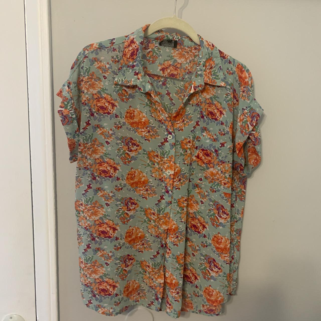 Semi sheer floral button down shirt, size large. P2P... - Depop