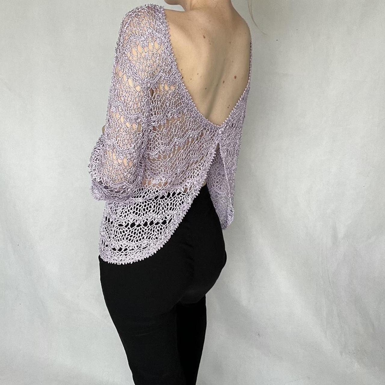 Purple lilac crochet knit long sleeve button up... Depop