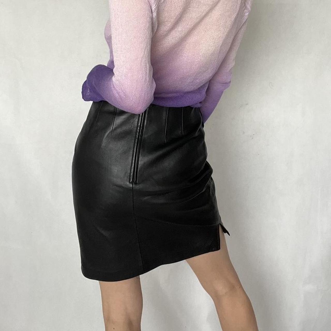 Vintage Oasis black leather mini skirt with side