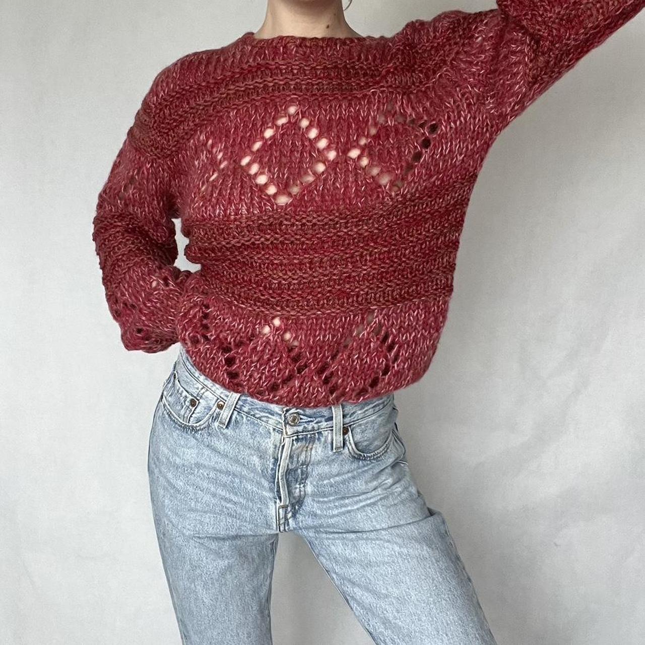 Handmade handknitted red chunky round neck jumper.... - Depop