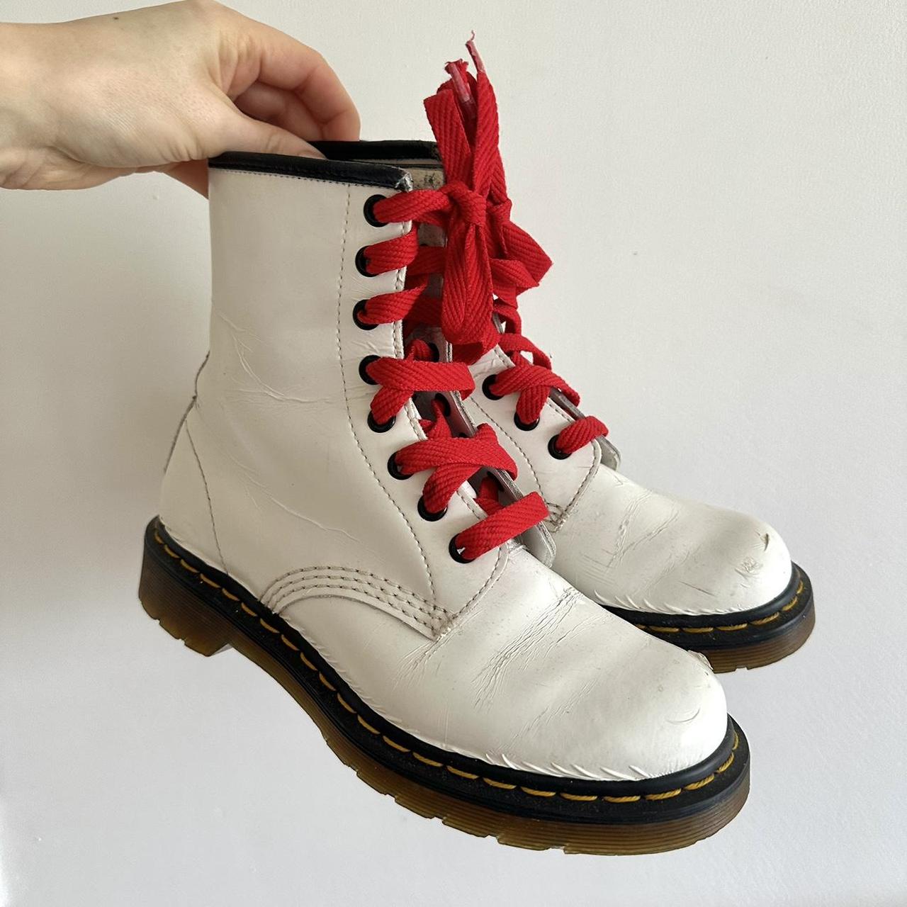 White patent leather Dr Martens boots size 4 37. Depop