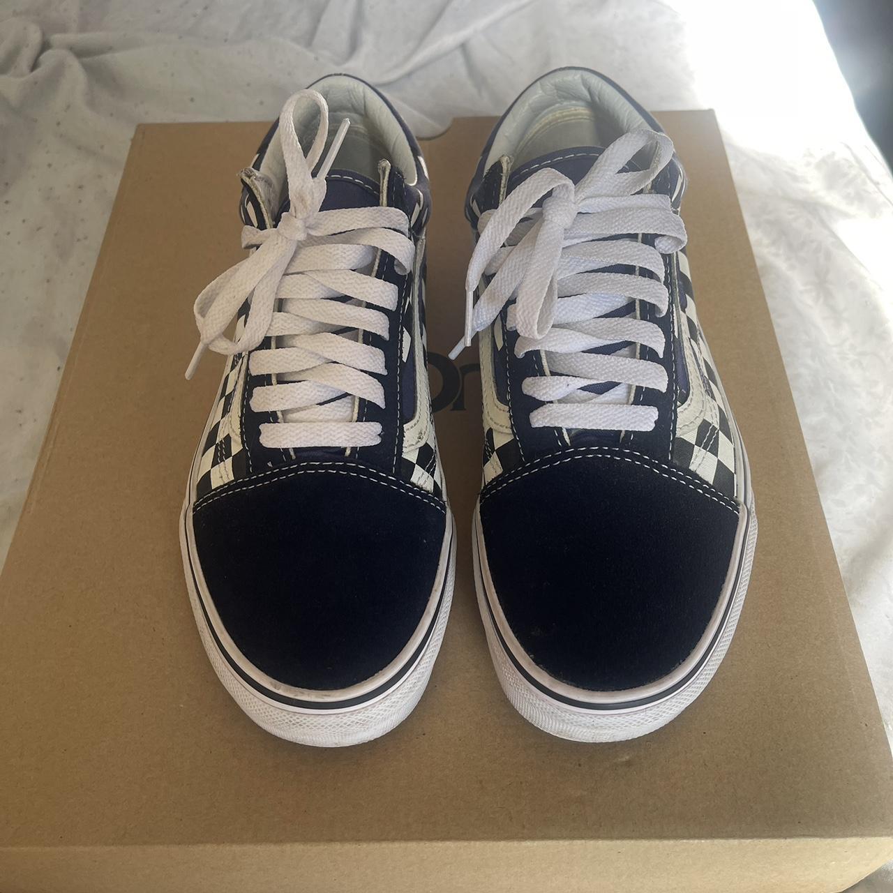 blue flame checkered vans