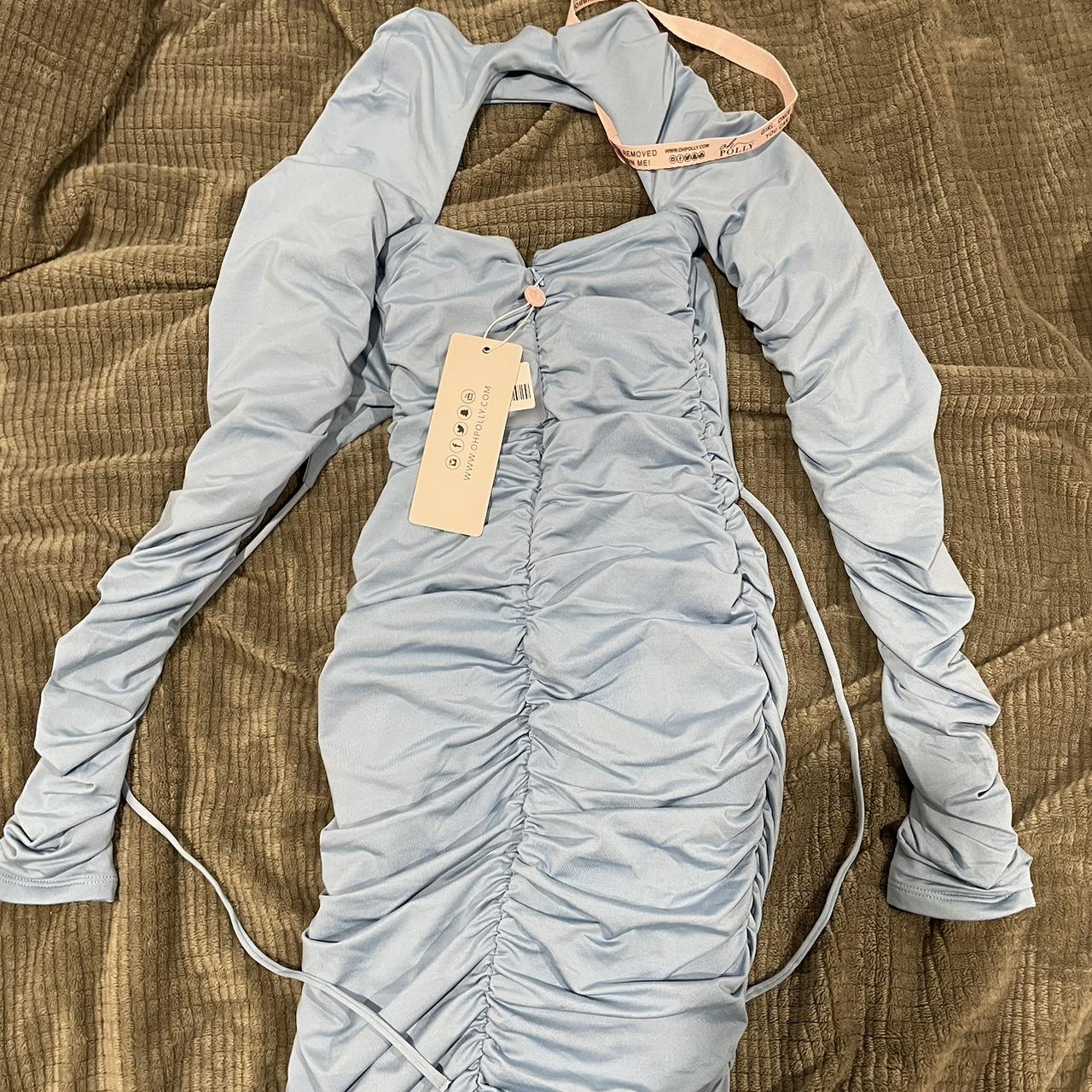 light blue ruched oh polly dress size 0 new... Depop