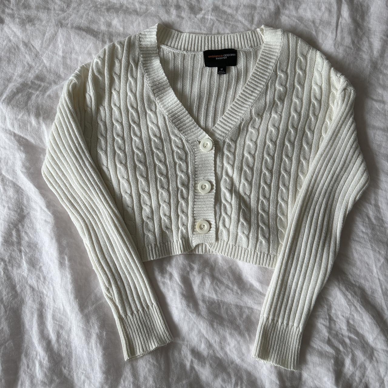 Cream Cableknit V Neck Cardigan Sweater Reminds Me Depop