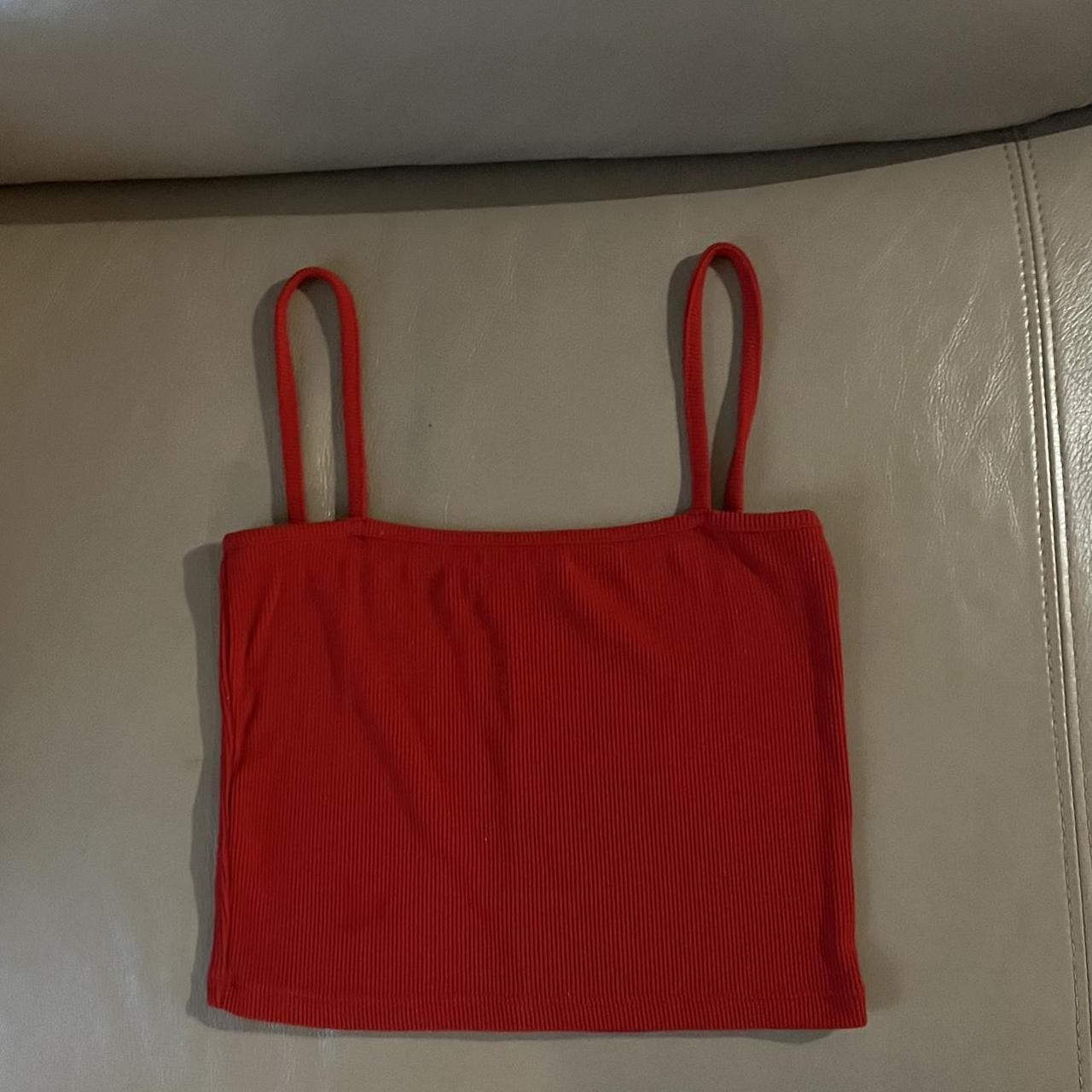 Brandy Melville red square ribbed tank top Worn - Depop