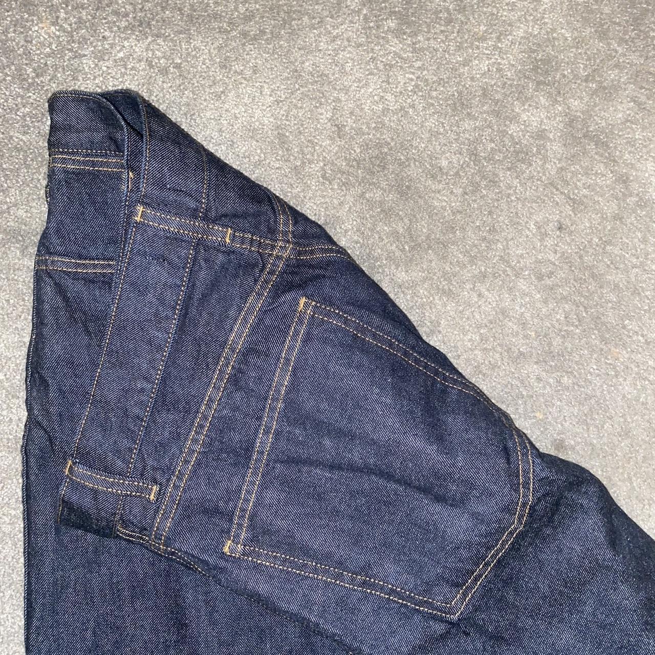 Navy Denim Stitch Detail Wide Leg Jeans Barely worn... - Depop