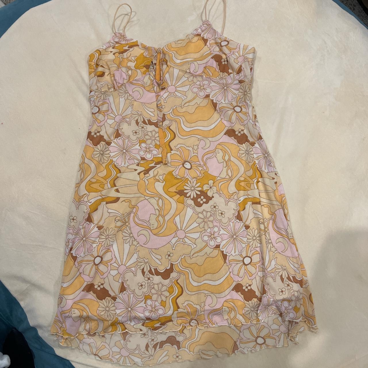 No Comment Women's Orange and Cream Dress Depop