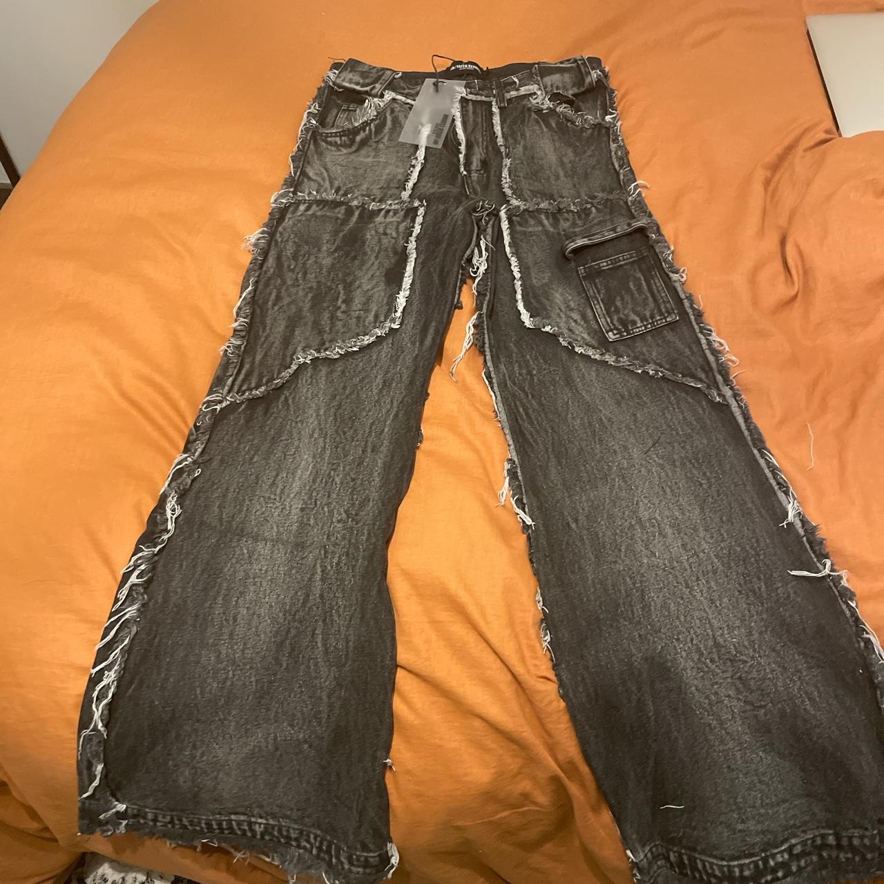 NO FAITH STUDIOS Flared Denim Stone Wash Grey New | Depop