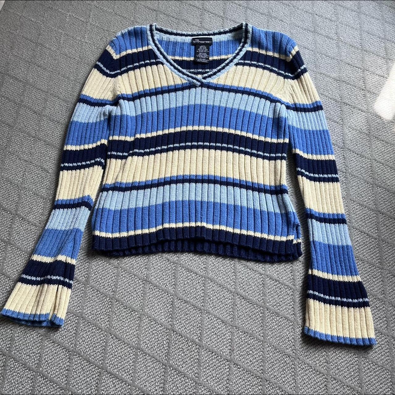 vintage no boundaries striped sweater v-neck blue +... - Depop