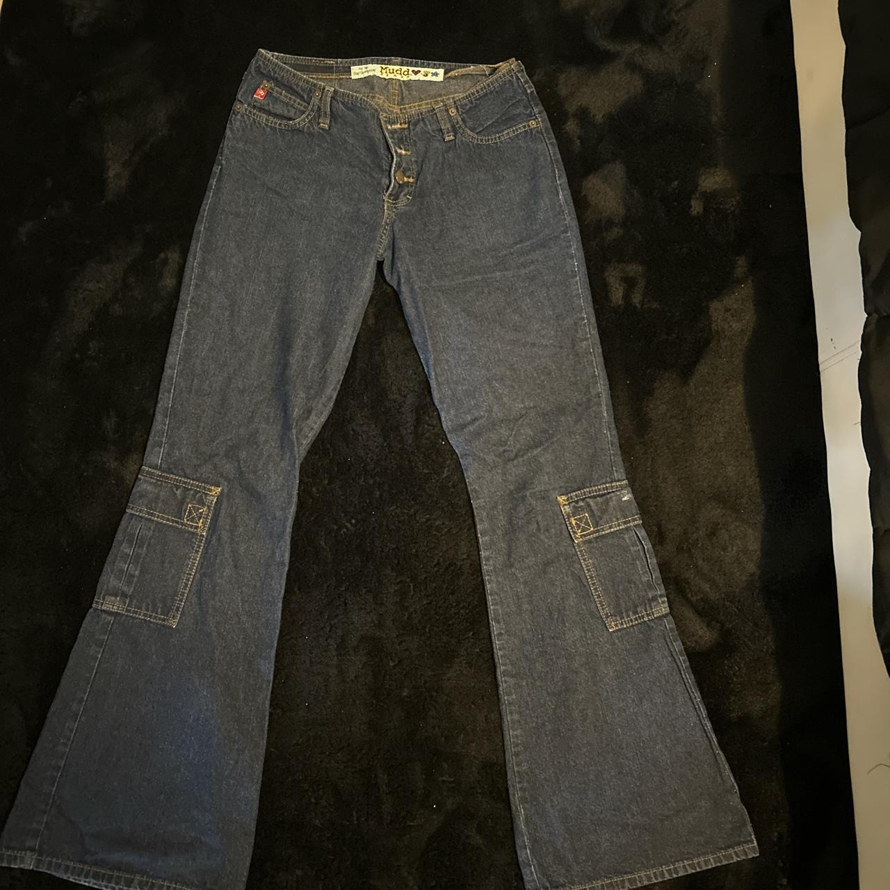 Amazing dark wash blue Y2K Mudd flare super low rise - Depop