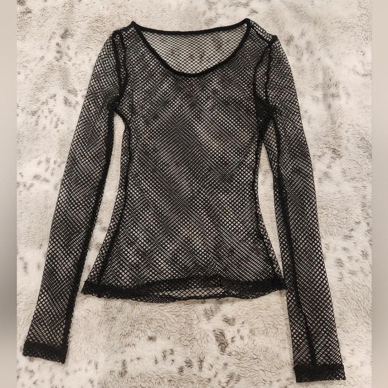 Long sleeve black fishnet mesh shirt - Depop