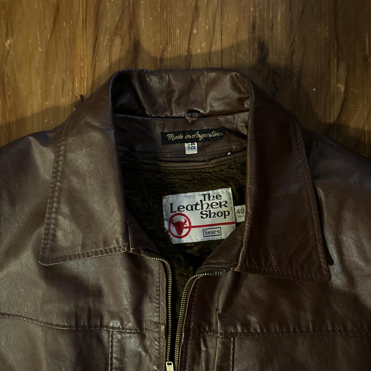 vintage 70s sears leather jacket coffee / brown... - Depop