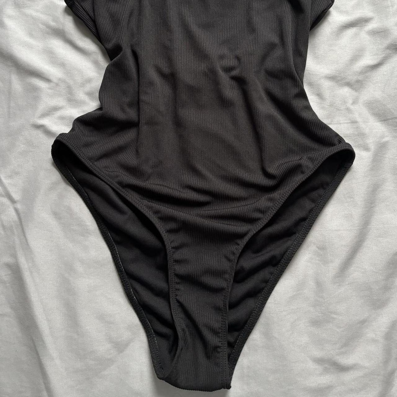 black ribbed one piece swimsuit size 10 - Depop