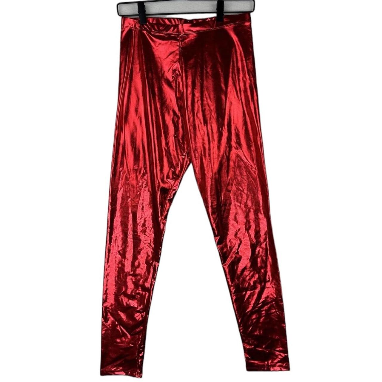 Red Shiny Liquid Metallic Leggings -Made of soft - Depop, red metallic ...