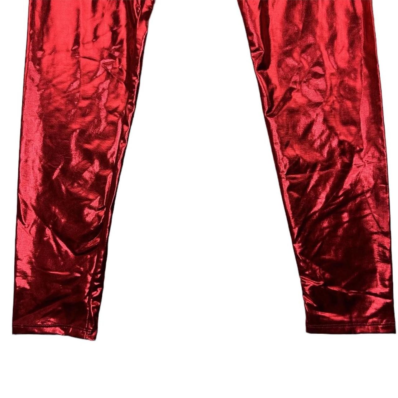 Red Shiny Liquid Metallic Leggings -Made of soft - Depop