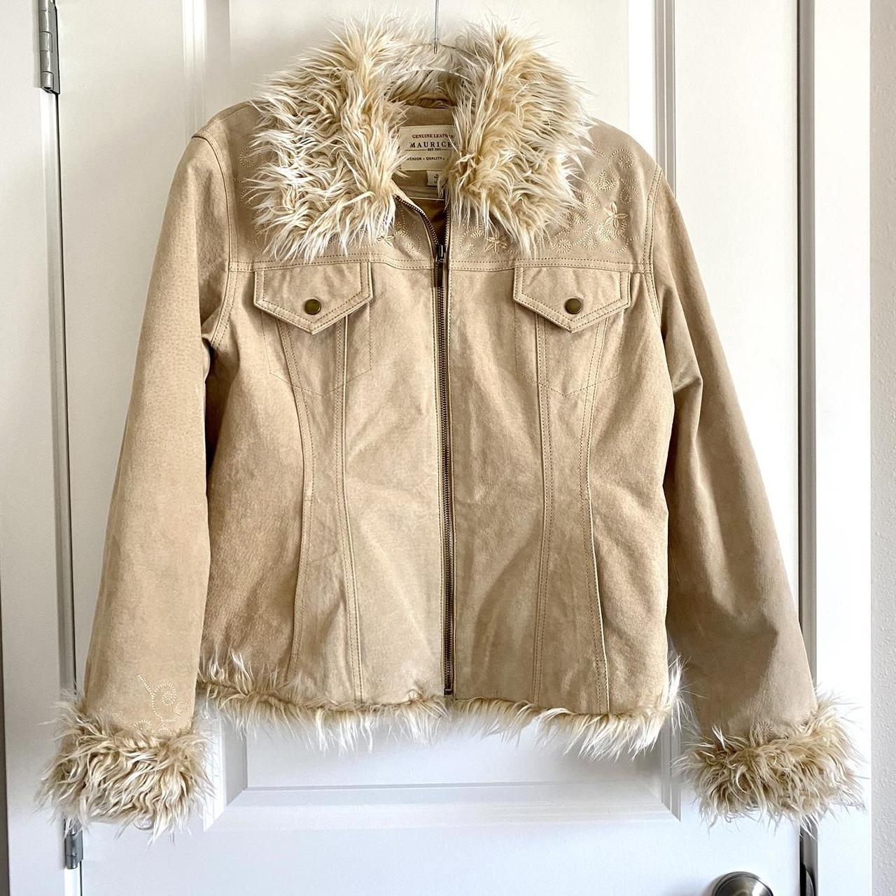 Embroidered Faux Fur Jacket Cream
