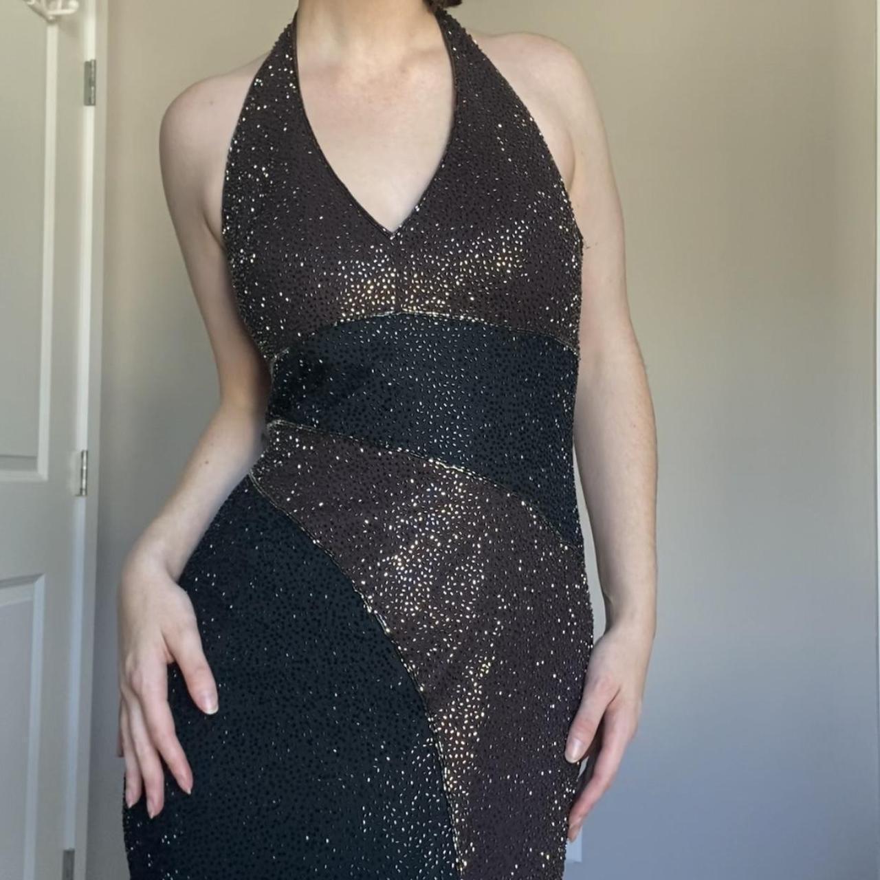 First Impressions black and brown beaded halter neck... - Depop