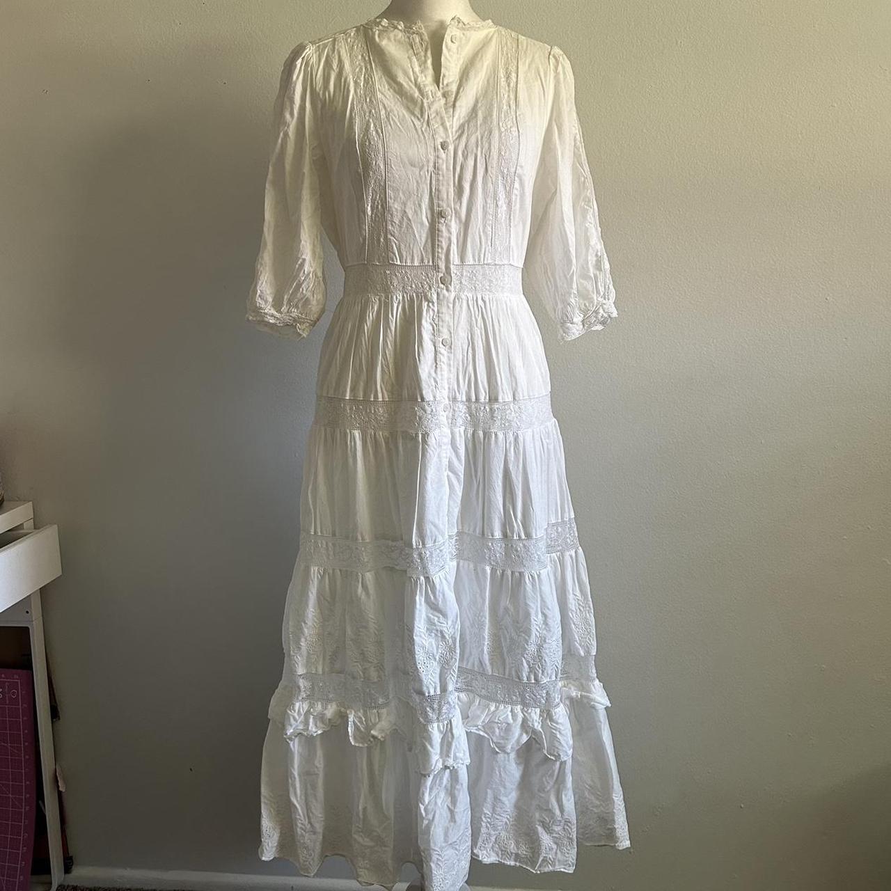 southern gothic vintage button up white prairie... - Depop