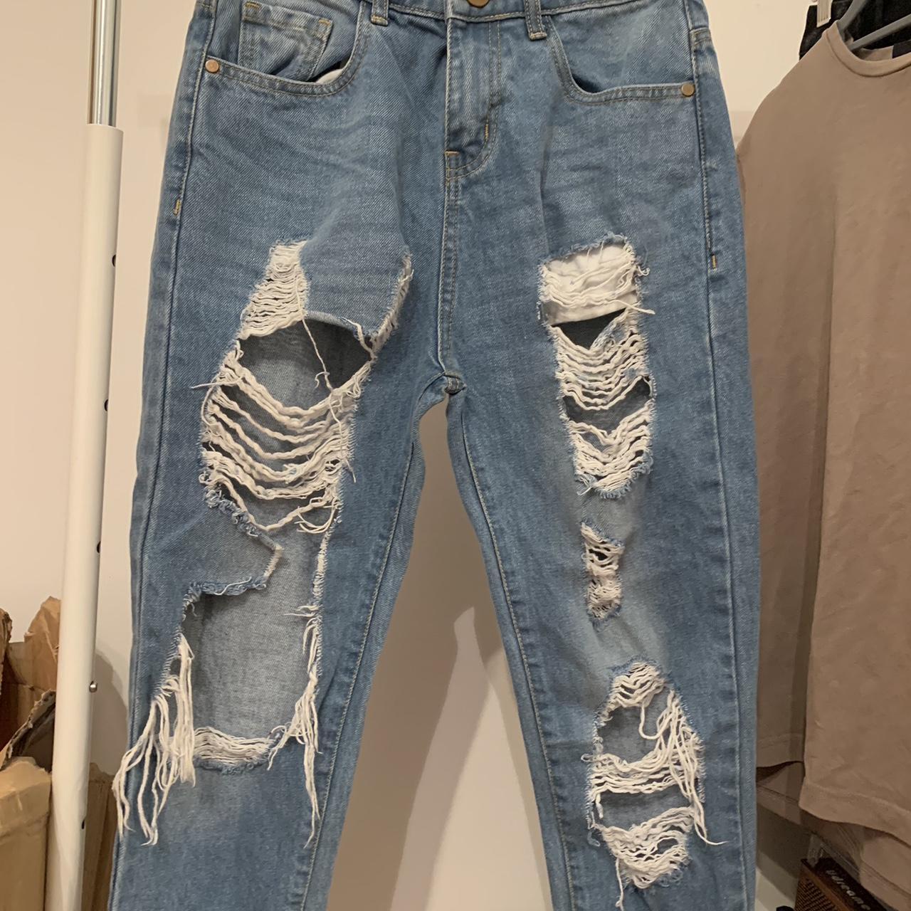 Extreme ripped petite denim jeans #ripped jeans... - Depop