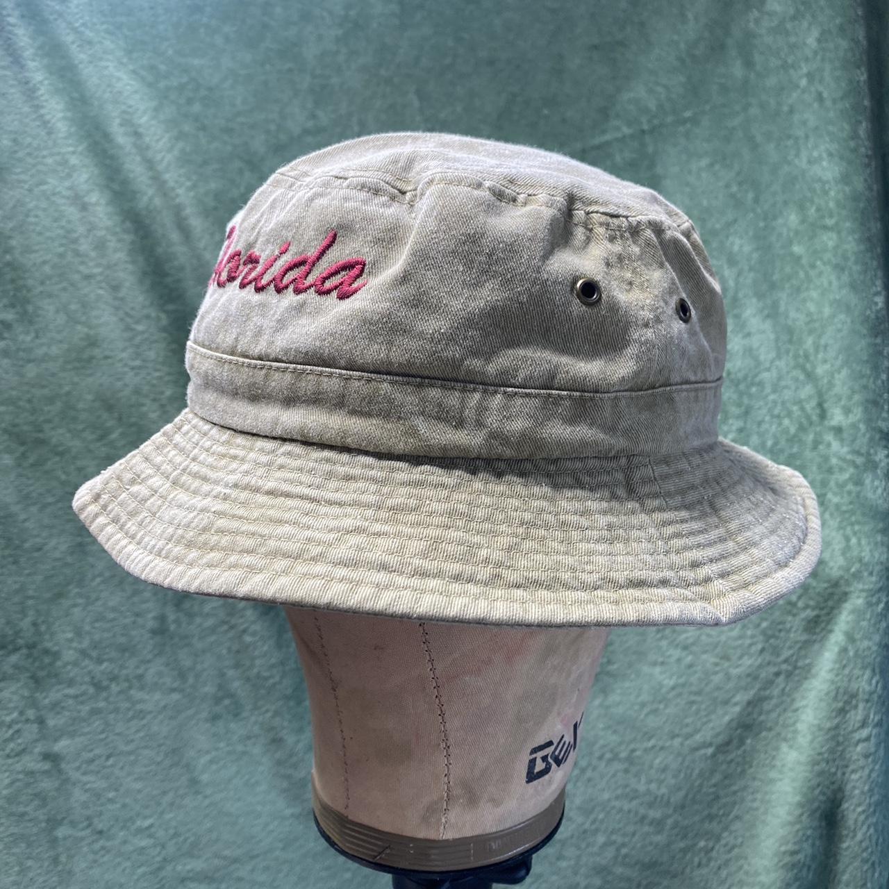 khaki bucket hat with 'florida' embroidered * size - Depop