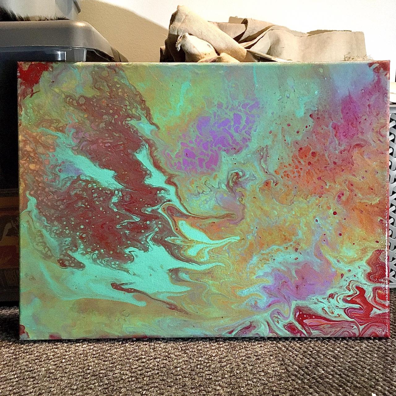 Acrylic pour painting with glossy varnish