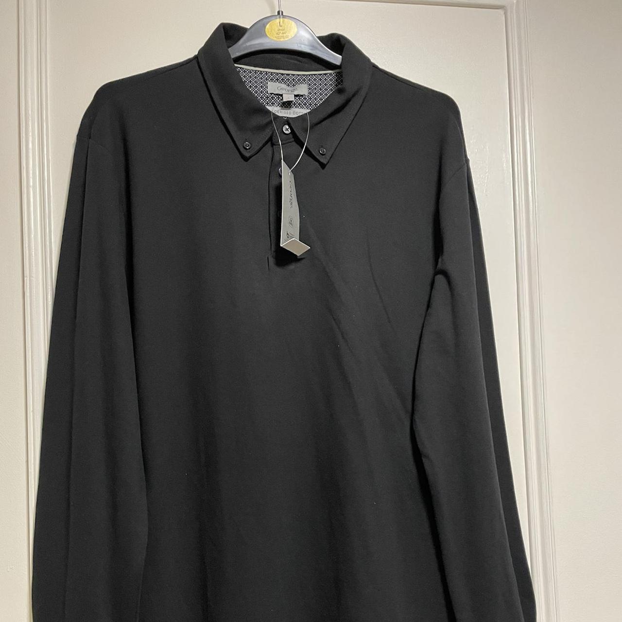 George ASDA MERCERISED COTTON BLACK LONG SLEEVE POLO