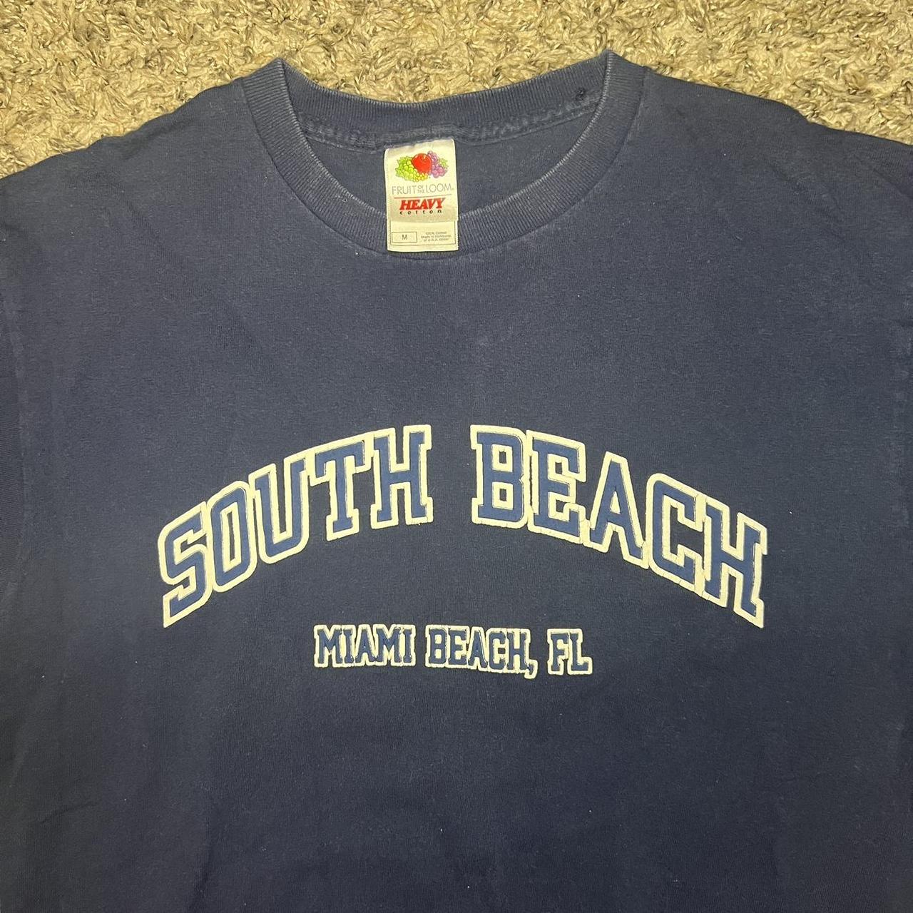 South Beach Men's Navy and White T-shirt | Depop