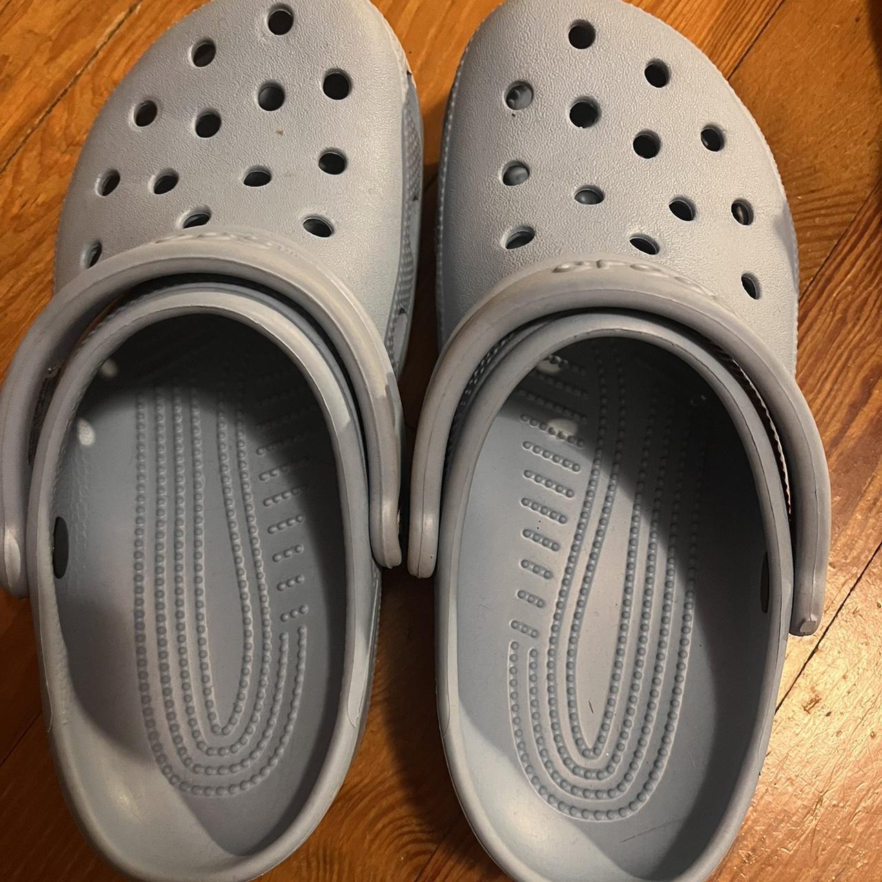 LIGHTLY WORN— light blue crocs. size: womens 7; mens 5. - Depop