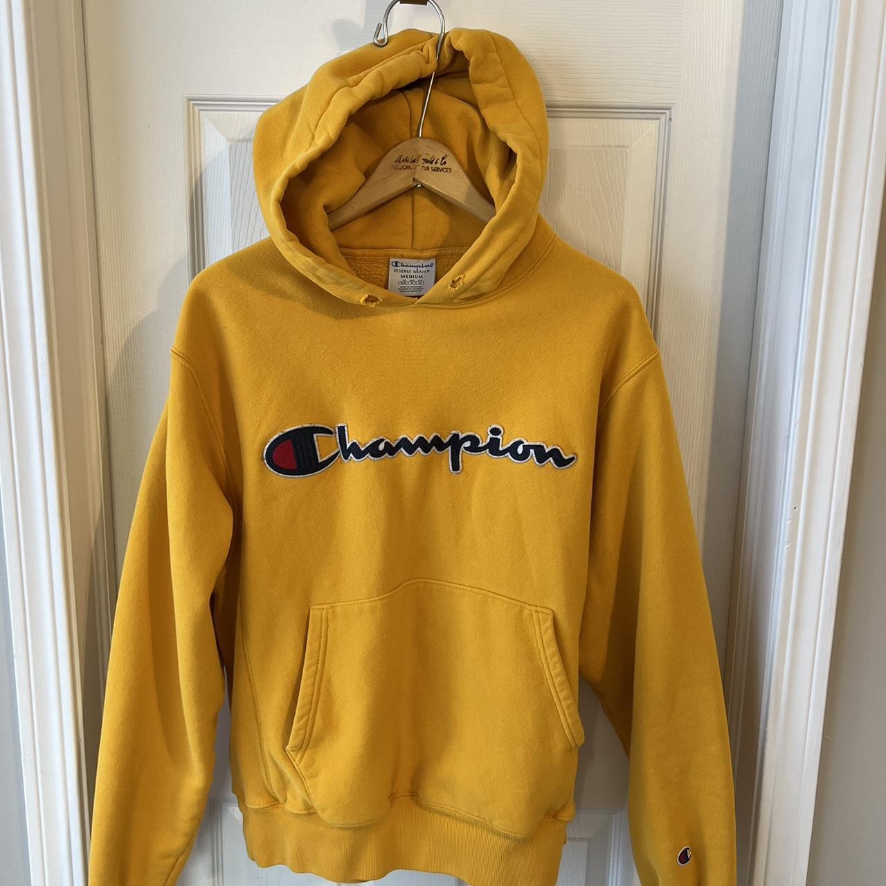 Yellow champion hoodie - Depop