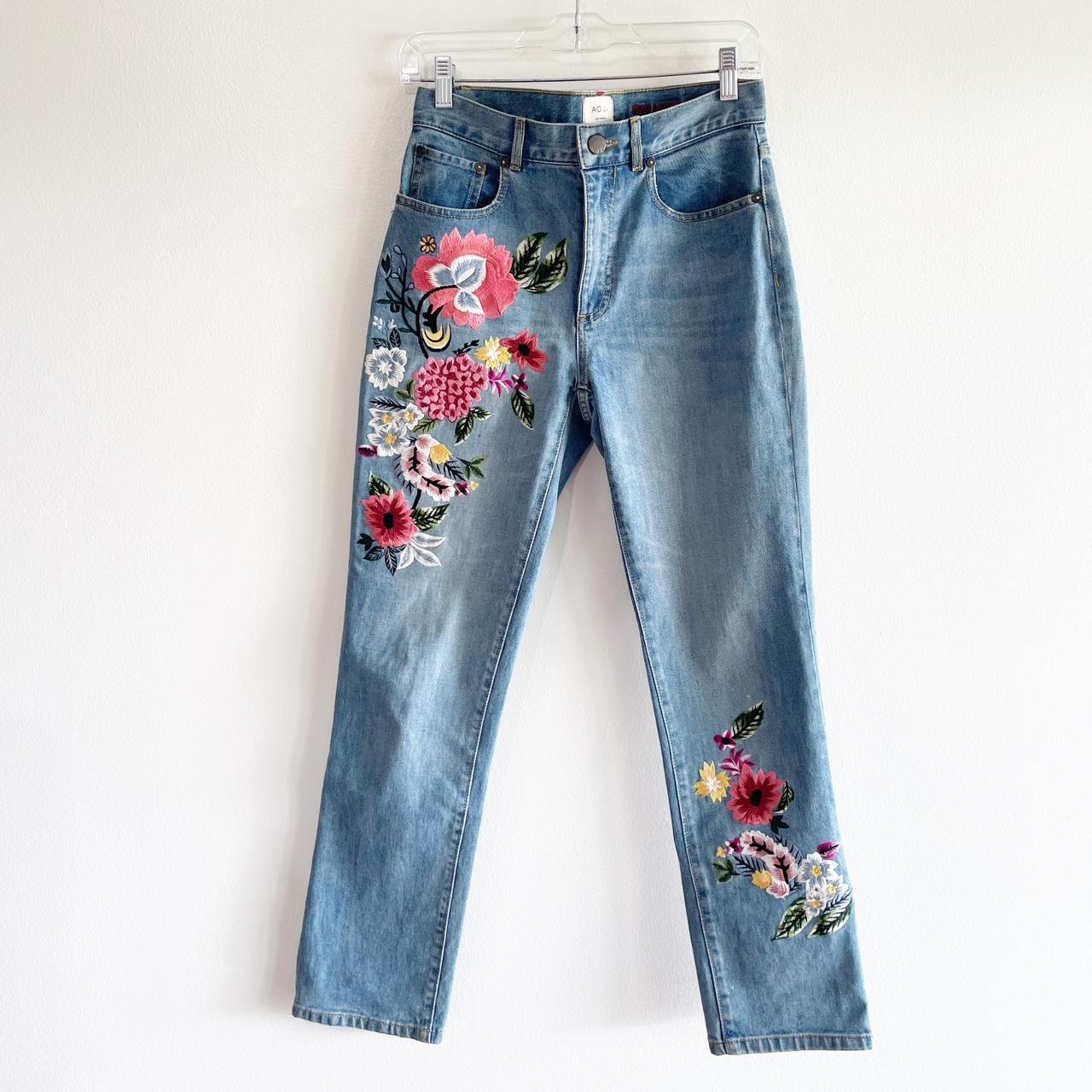 Alice + Olivia Jeans Ao.La Floral Embroidered... - Depop