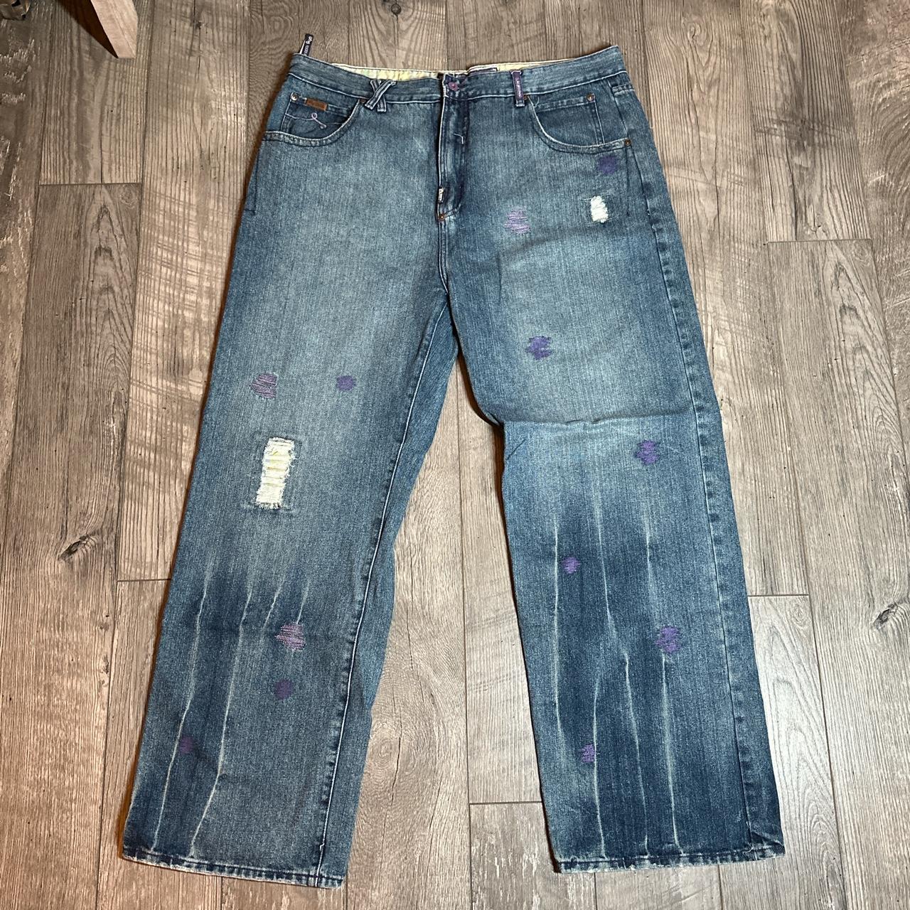 Lng embroidered distressed jeans 42x32 inches... - Depop