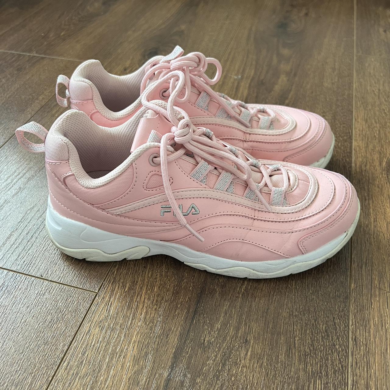 Pink fila trainers Size 6 Used. Good condition. Depop