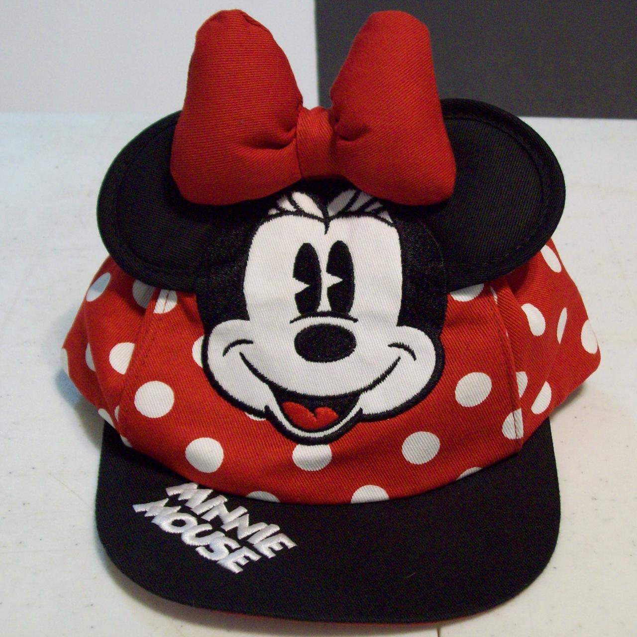 Disney Parks Minnie Mouse Black Polka Dot Ears Red Bow Baseball Cap Kids  Hat NWT