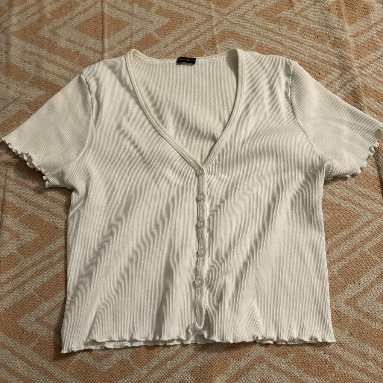 Brandy Melville white shirt with lettuce trim - Depop