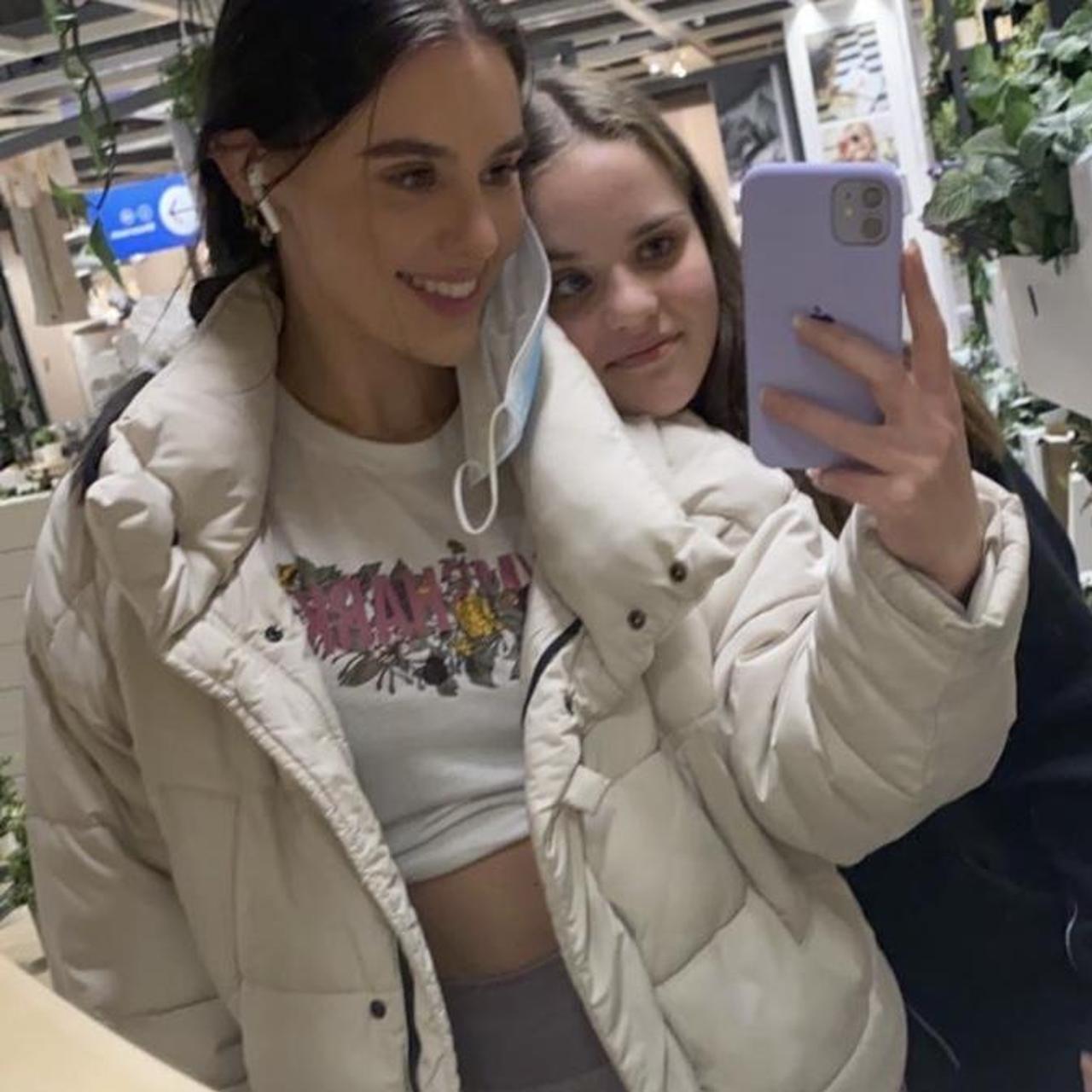 Gymshark white crop vest with floral detail, size Xs... Depop