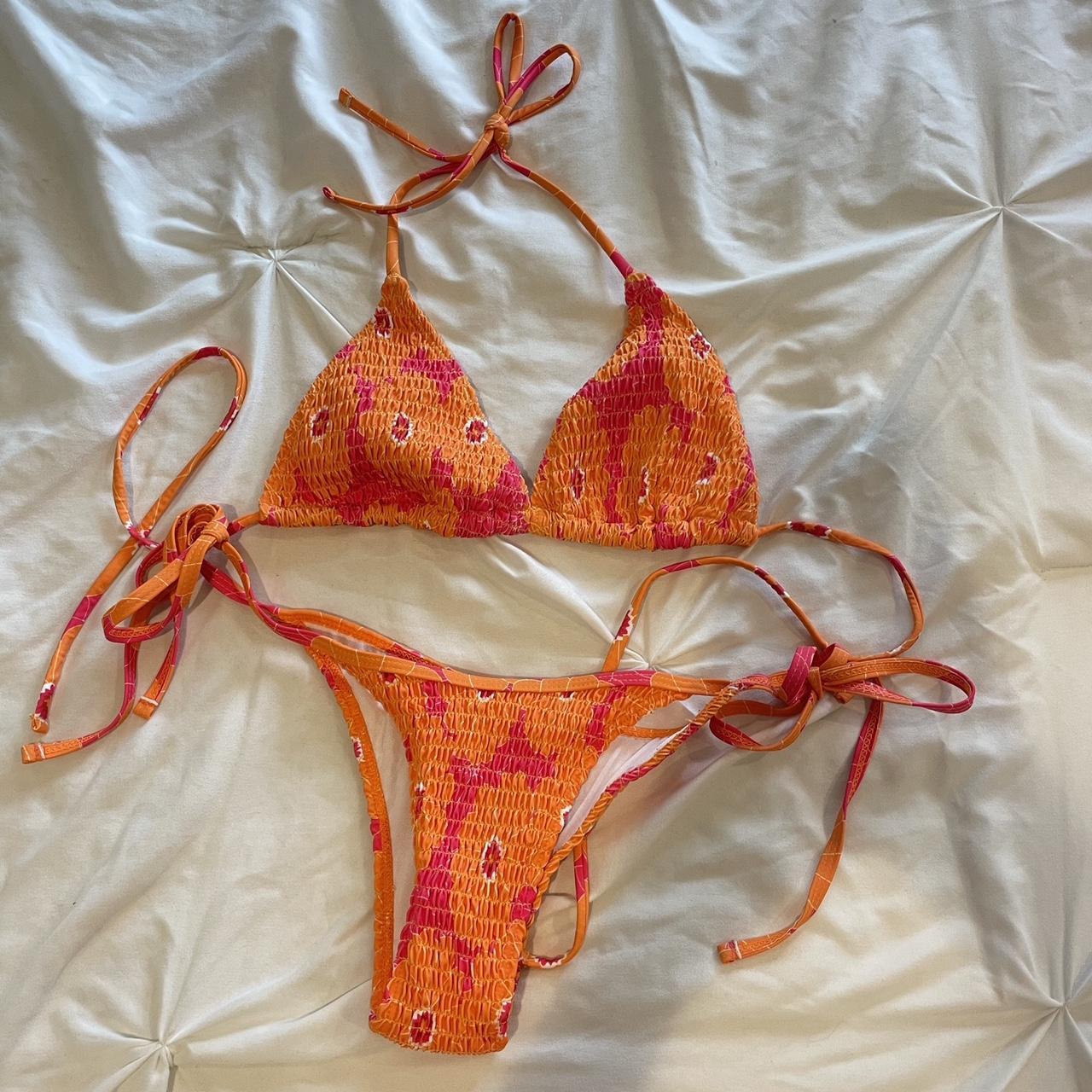 cute pink and orange bikini bikini triangl... Depop