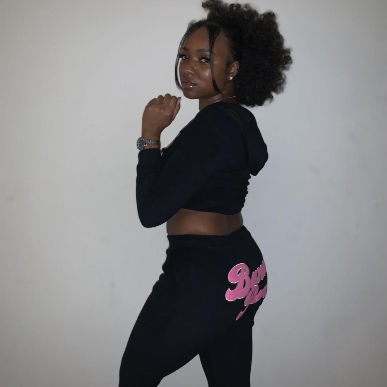 Banni Peru Y2K Black & Pink Cropped Sweatpants... - Depop