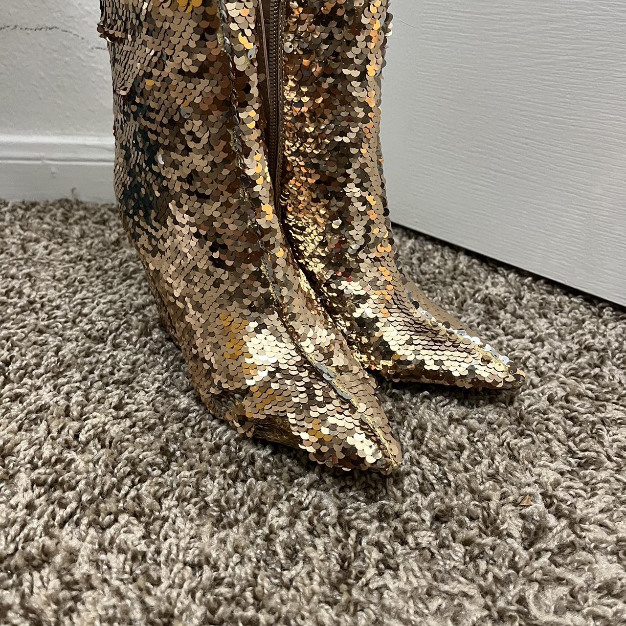 Steve Madden golden sequin ankle boots Depop