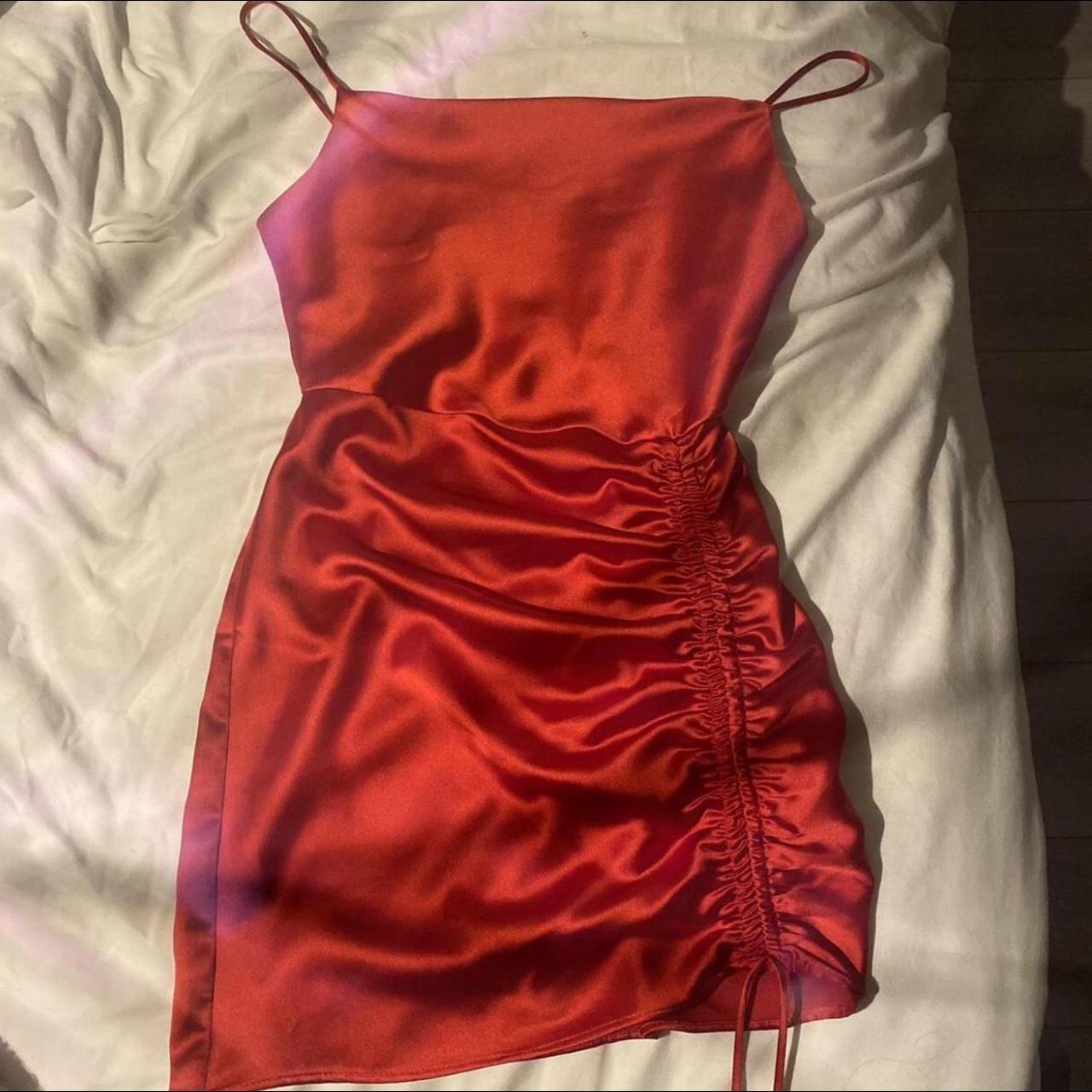Zara red satin dress Worn once Perfect for Xmas... - Depop