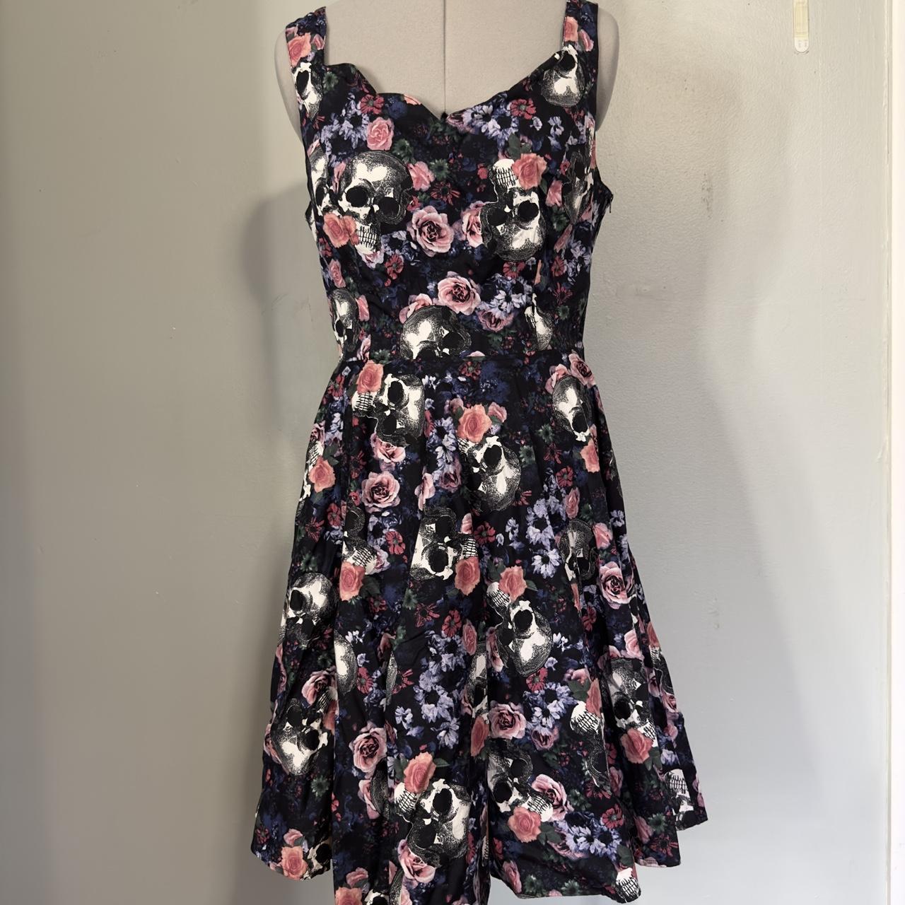 Hell Bunny skulls and roses print dress. Black with... - Depop