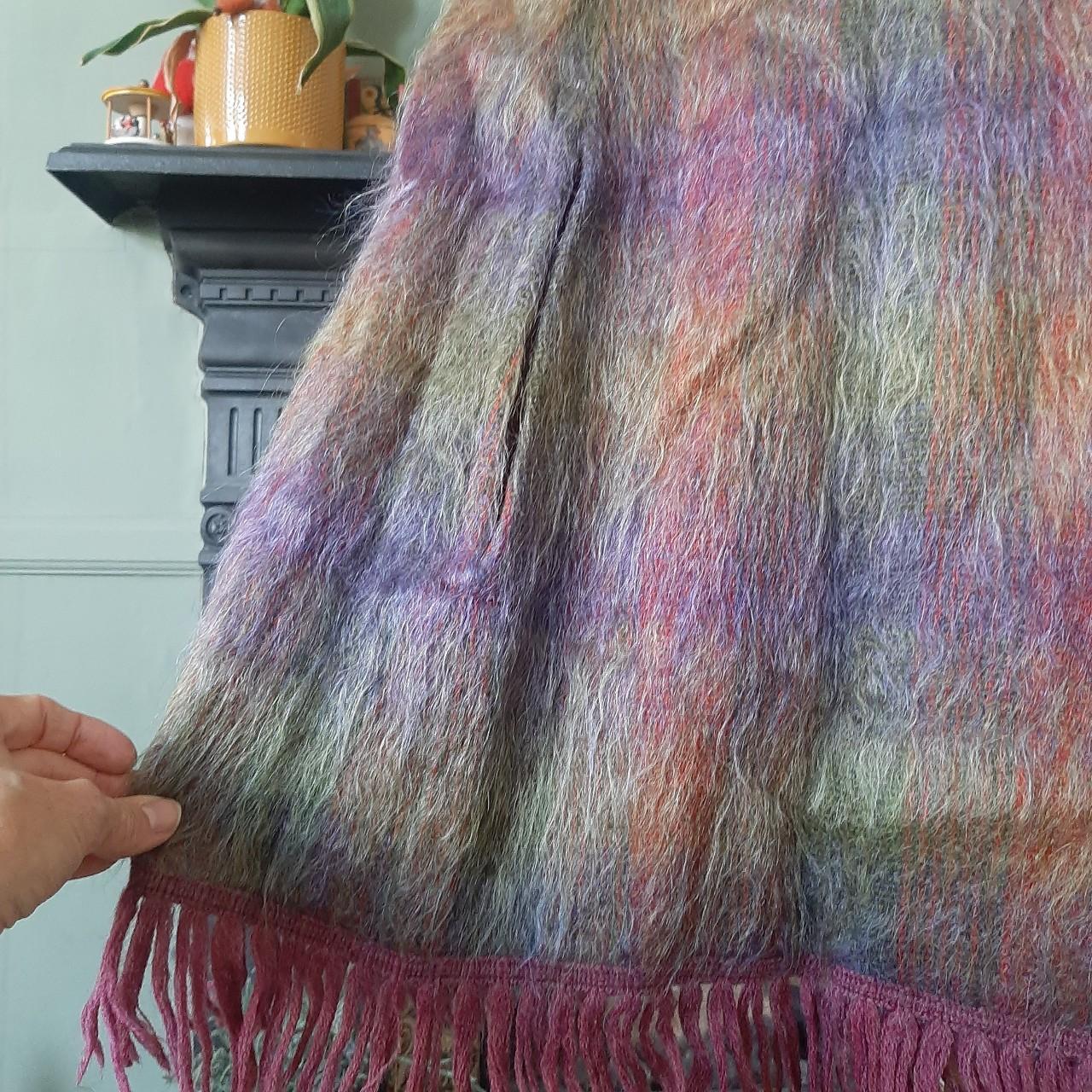 スコットランド製1969年に購入。Andrew Stewart社モヘアショール Andrew Stewart Mohair Wool Blend Multi- Color Fringed Cape