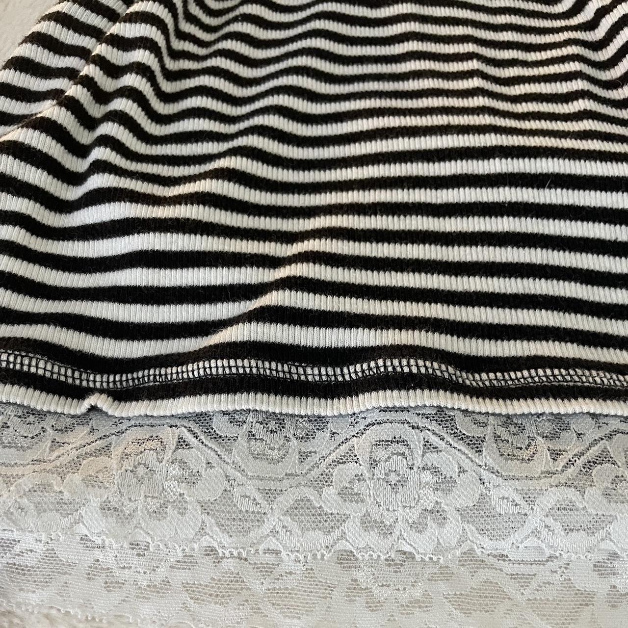 Long-sleeve black and white striped top with pretty... - Depop