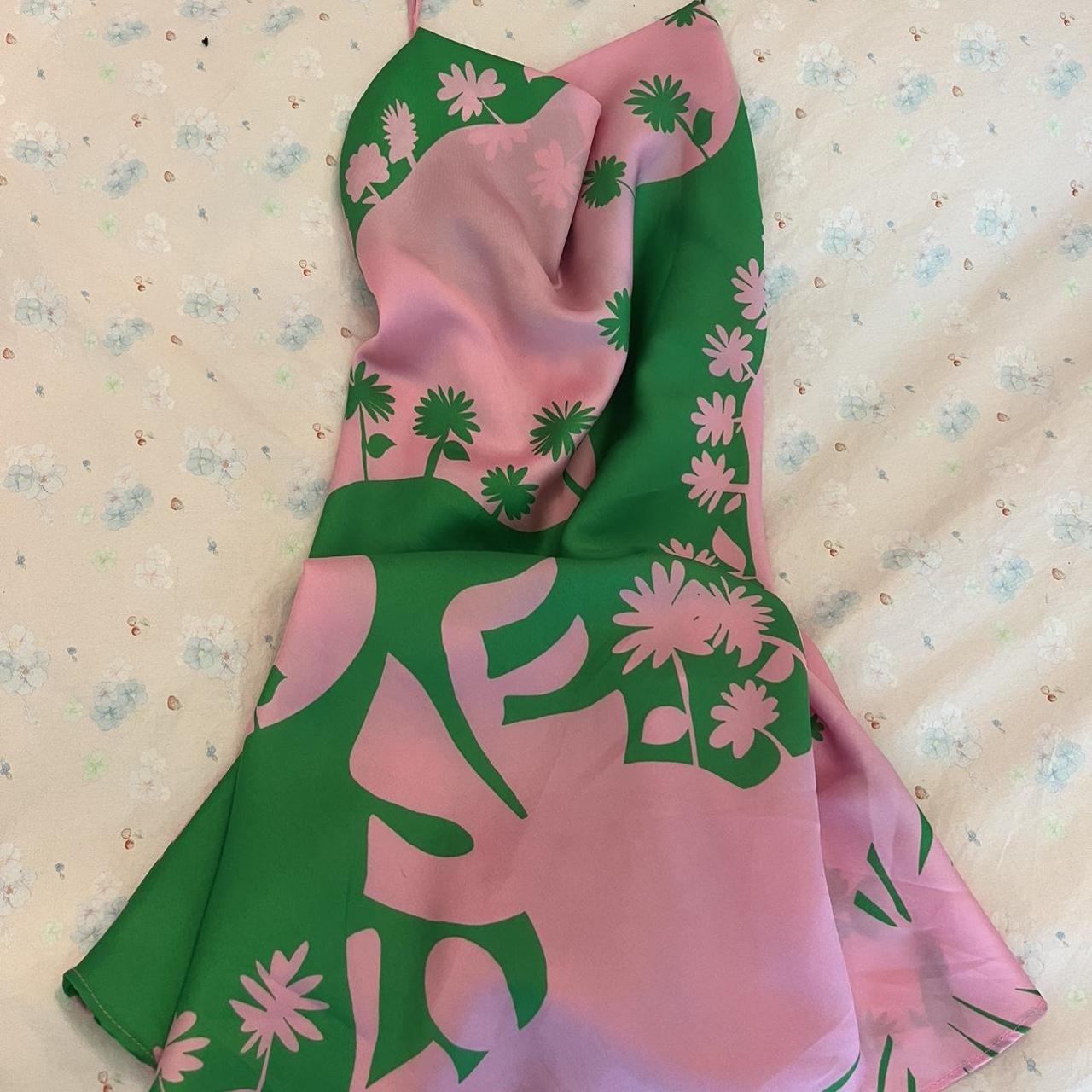 Zara Women's Pink and Green Dress | Depop
