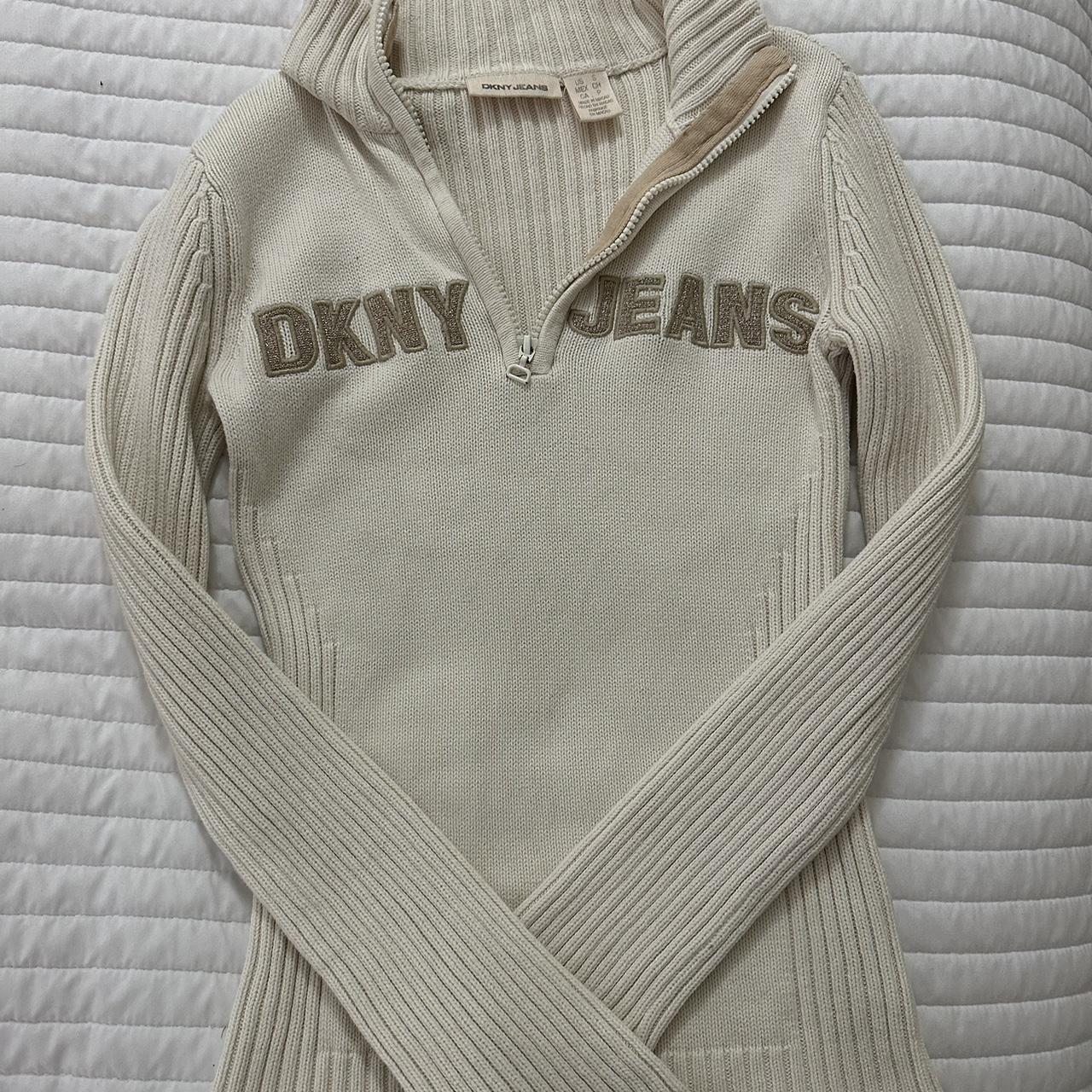 DKNY Women's Cream and Gold Jumper
