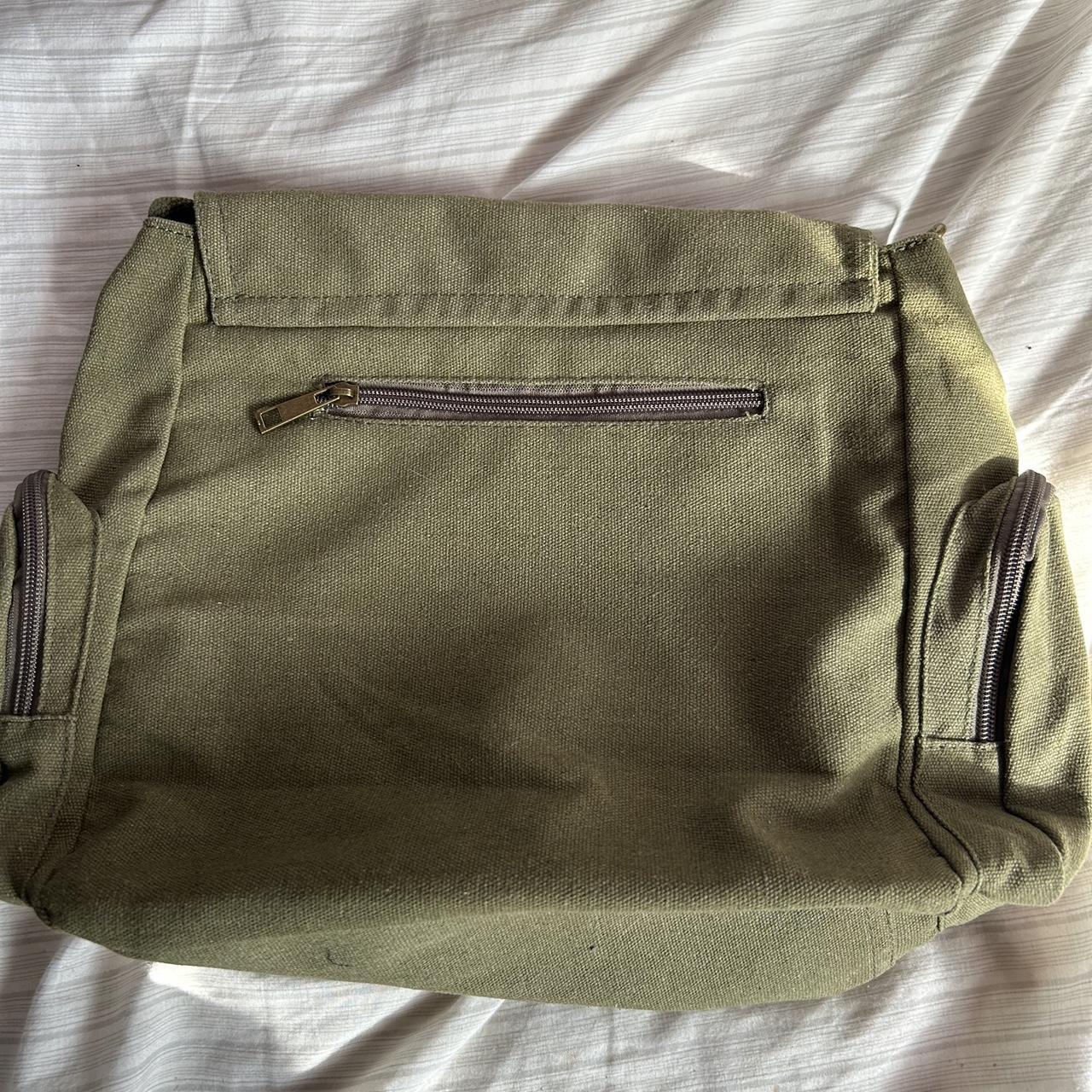 olive green messenger bag with totoro on it super... Depop