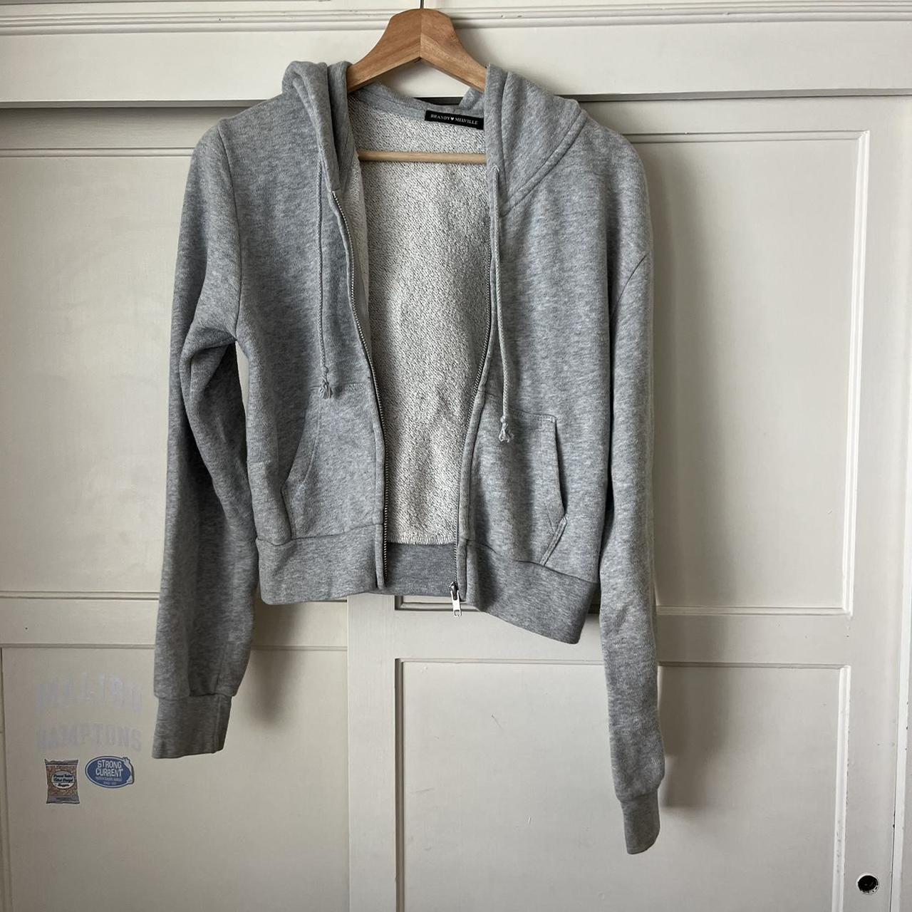 Brandy Melville Grey Gray Crop Fleece Zip-up Crystal Hoodie Sweater Jacket