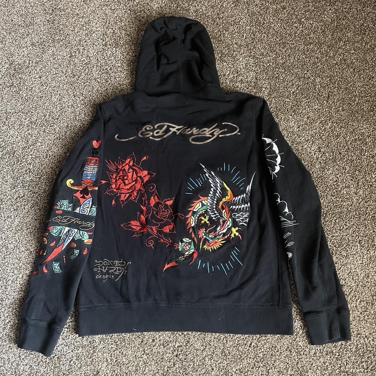 Ed Hardy zip up jacket with crazy embroidery from... - Depop