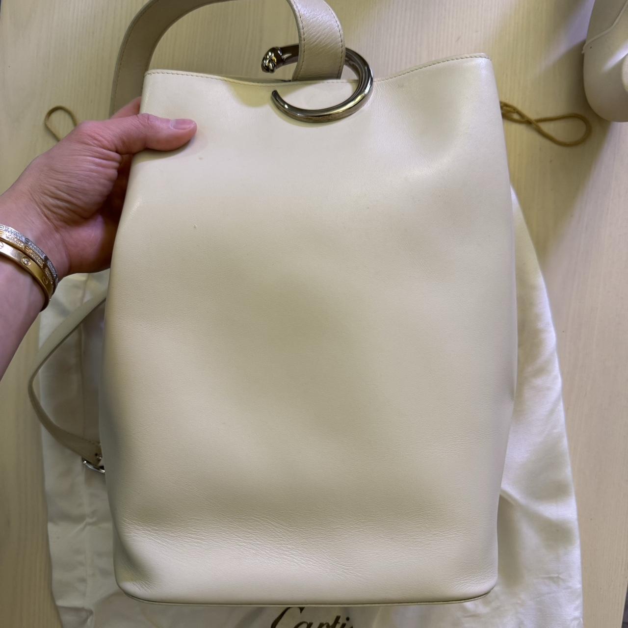 Vintage Cartier White Leather Panthere Sling Backpack | Depop