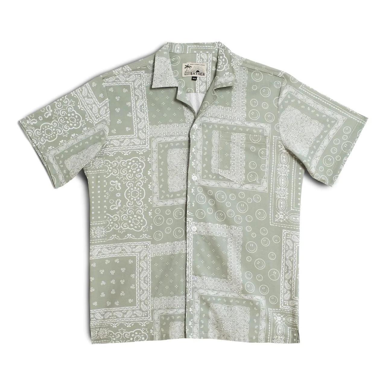 Bather Men's Camp-Collar Bandana-Print Shirt